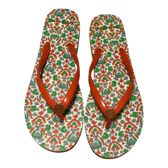Tory Burch Bright Colorful Orange Thong Flip Flops Size 10 - Picture 1 of 3